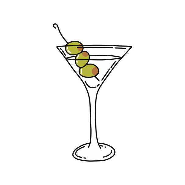 martini cocktail doodle icon, vector color illustration - ベクター画像