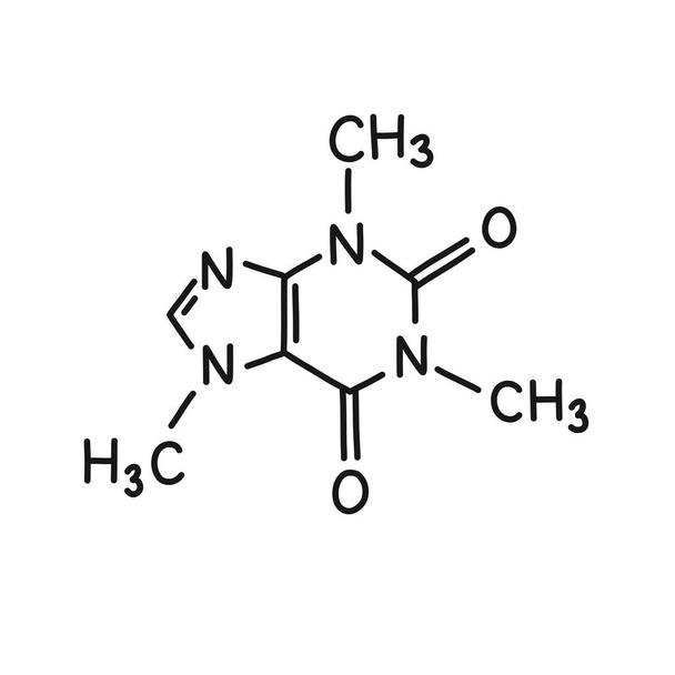 caffeine molecular formula doodle icon, vector line illustration - Vector, Image