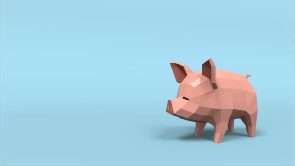 3D animatie gouden munt naar beneden te trekken naar piggy bank dan geld verplaatsen van varkensmond met 3d rendering. - Video