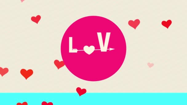 Lineáris Scaling Animation of Vidám Valentin-nap Recepció Képeslap Szavakkal Romantikus átlépted Ámor nyíl és szív cseréje írás O több mint virágzó háttér - Felvétel, videó