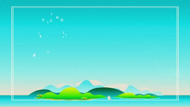 Inerciální odraz a spin efekt animace 50S styl cestovní korporace Koncept s psaní tvořící disk kolem textu Summertime Expedice Wave Fest na pozadí se Zemí pod obrovským nebem - Záběry, video