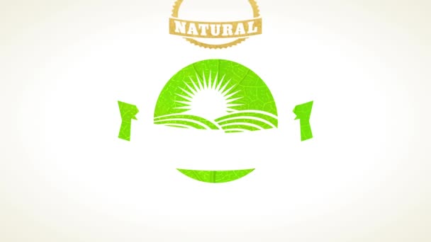 Rimbalzo inerziale e effetto Spin Animazione di Bio Eco Friendly Letterpress Of Natural Healthful Nutriente fatto su una texture di carta foglia e riciclata
 - Filmati, video