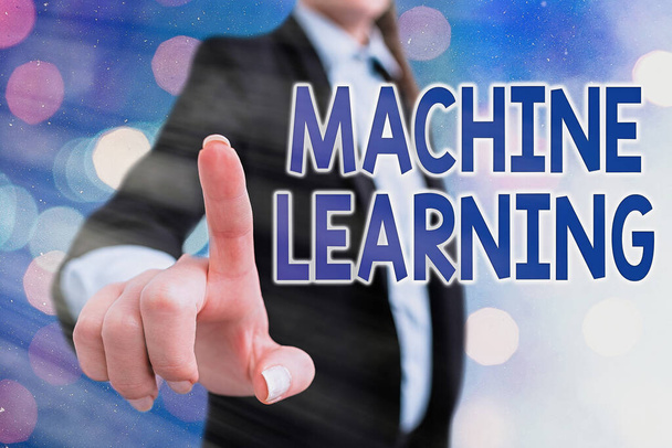 Writing note showing Machine Learning. Business photo showcasing give computers the ability to be taught with data. - 写真・画像
