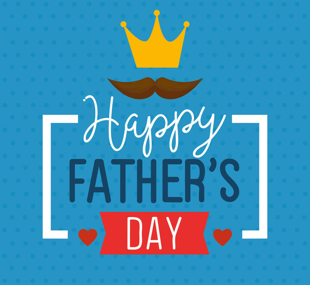 gelukkige vaders dagkaart met koning kroon en snor decoratie - Vector, afbeelding