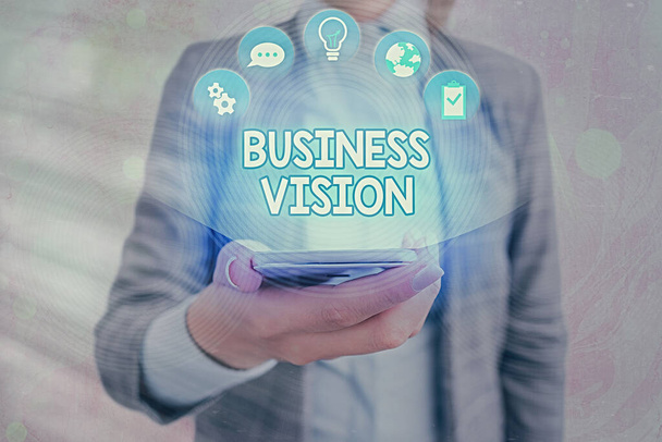 Signo de texto que muestra Business Visión. Foto conceptual hacer crecer su negocio en el futuro basado en sus objetivos
. - Foto, imagen