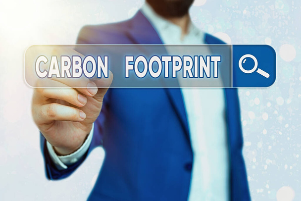 Почерк текста Carbon Footprint. Концепция, означающая количество выделенного диоксида атмосферы в результате деятельности
. - Фото, изображение