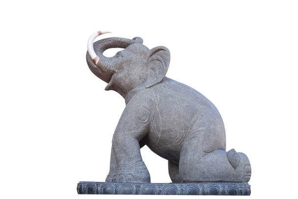 白い背景に孤立した大理石の象。大理石彫刻象のショーセット  - 写真・画像