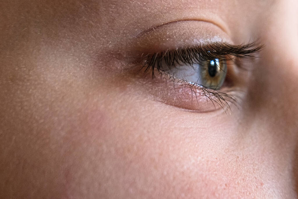 Close up view of kid eye vision detail,macro face skin portrait - Foto, Imagem