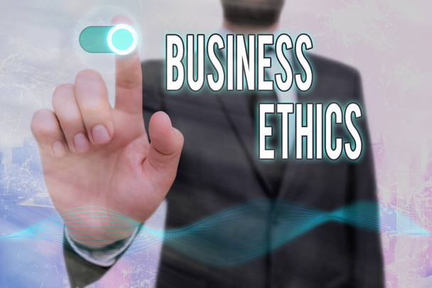 Konceptualny rękopis pokazujący etykę biznesu. Biznes zdjęcie tekst Zasady moralne, które kierują sposób prowadzenia działalności gospodarczej. - Zdjęcie, obraz