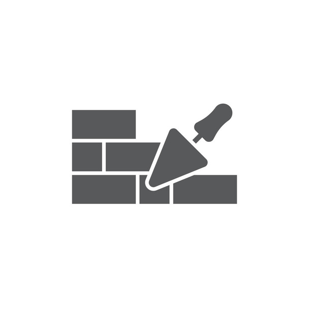 Trowel and brick wall vector icon symbol isolated on white background - Vector, Image