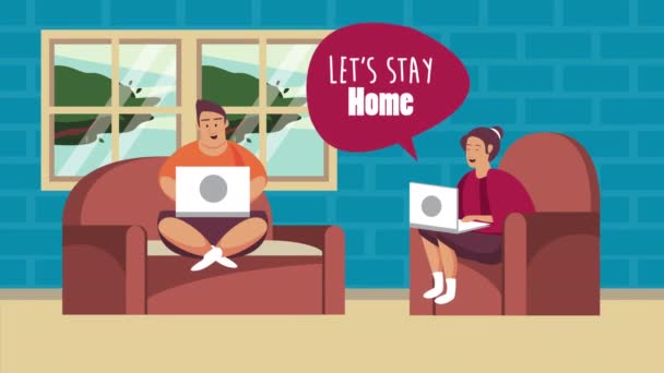 rester à la maison campagne avec couple en utilisant un ordinateur portable dans le salon
 - Séquence, vidéo