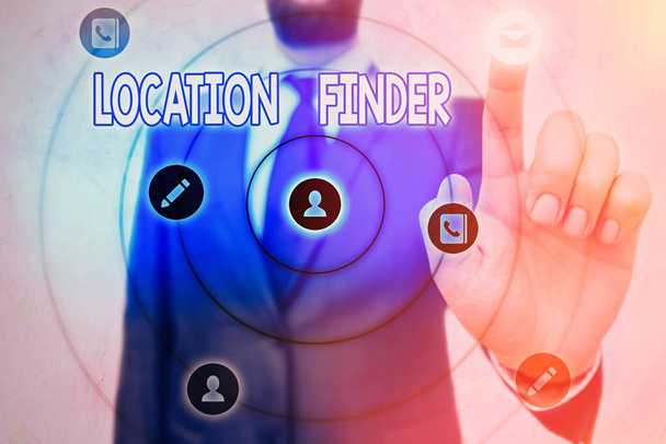 Conceptual hand writing showing Location Finder. Business photo text A service featured to find the address of a selected place. - Photo, Image
