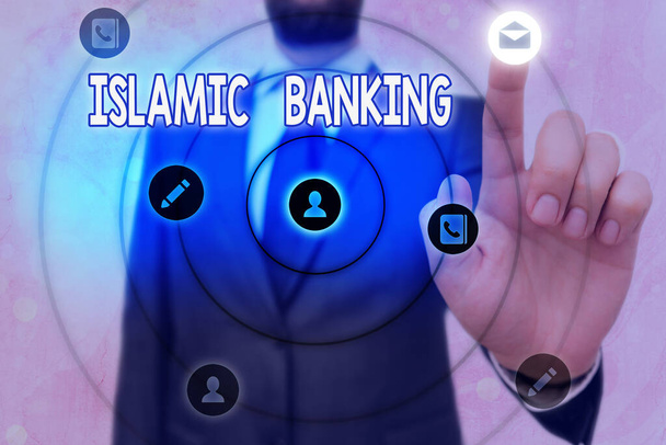 Εννοιολογικά χειρόγραφα που δείχνουν Ισλαμική Τραπεζική. Business photo text Τραπεζικό σύστημα βασισμένο στις αρχές του ισλαμικού δικαίου. - Φωτογραφία, εικόνα