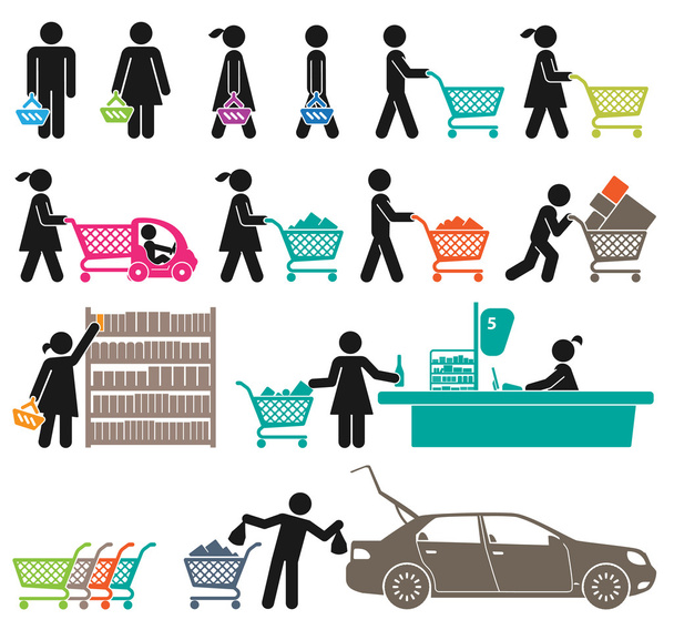 男性と女性が買い物に行く - ベクター画像