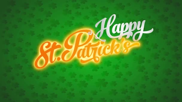 Inerciální pohyb jednoduchých prvků utváření šťastné veselý St Patricks Day Theme Přes 4 Leaf Clover vzor pozadí a irské vlajky barevné psaní - Záběry, video