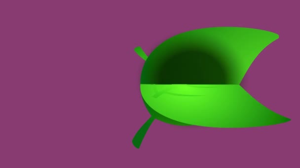 Bewegung der Elemente Forming Disk mit Zick-Zack über ein grünes, glänzendes Blatt garniert mit Sonne Annäherung aus Bergen mit Pflanzen für natürliche Nährstoffprodukte - Filmmaterial, Video