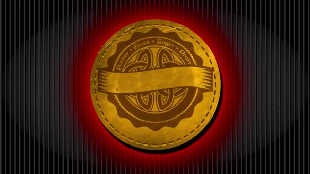Bouncing Flat Elements Forming Irish Pub Tag With Award On Top Of Gold Rippled Oval with Celtic Mandala And Script Written Surrounding About Types Of Handicraft Beer - Záběry, video