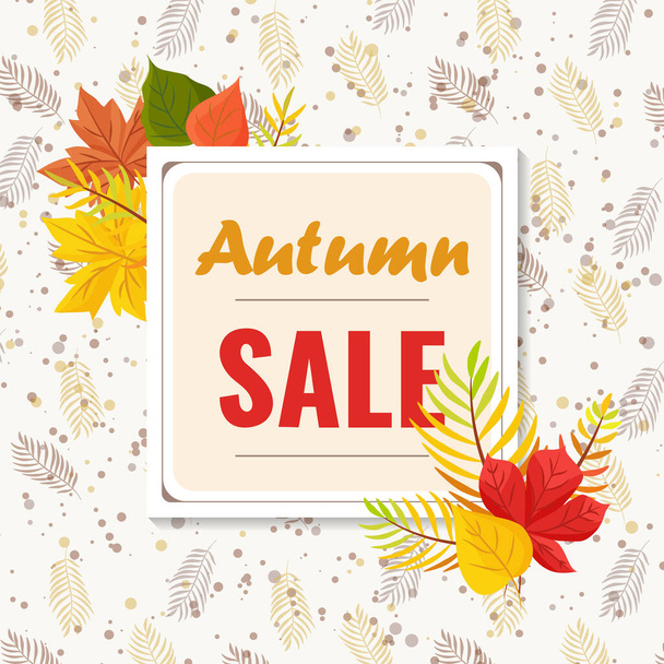 Autumn season discount offers with red and orange realistic foliage. Colorful leaf design vector seasonal autumnal sale abstract tag templates. EPS 10 - Vector, imagen