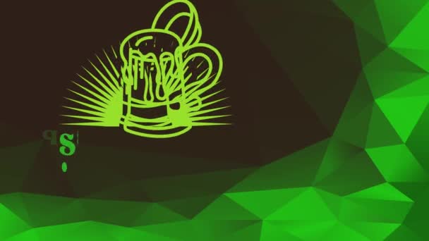 Linear Bounce und Spin Animation des St. Patricks Day mit einem grünen Bier über der spitzen Sonne strahlen Handling keltischen Offset mit 3D-Dreieck-Kurve dekoriert - Filmmaterial, Video