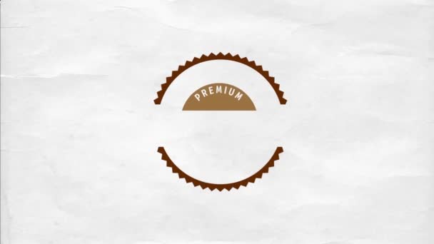 Linear Scaling Animation Of Manufacturer Brand With A Round Graphip Surrounded By A Saw Clipping Border Texture With Fashionable Text Written Interior Over A Section Of Creased Cardboard Texture - Πλάνα, βίντεο