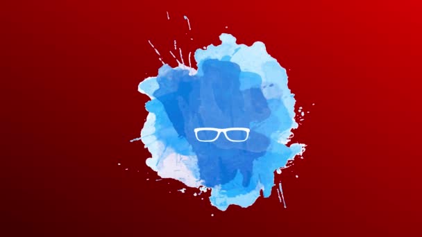Inertial Bounce And Spin Effect Animation Of White Stencil Of A Warm Summertime Seaside Santa Claus Wear Sunglasses Over Blue Watercolour Splash. - Metraje, vídeo