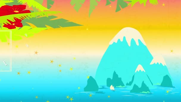 Printemps Et Mouvement D'échelle De L'île D'hawaï Visite D'aventure Avec Le Ciel D'été Construit Avec Des Montagnes Augmentation De La Mer Avec Des Fleurs Colorées Et Des Feuilles De Palmier Vers Le Haut Ciel Bleu Brillant
 - Séquence, vidéo