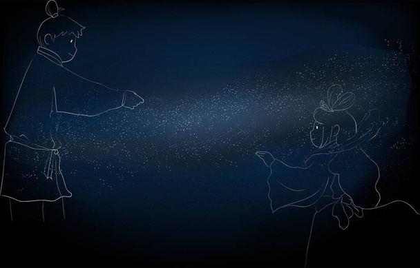Samanyolu, Orihime ve Tanabata 'dan Hikoboshi' nin görüntüleri - Vektör, Görsel