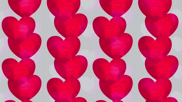 Interlaced Kaleidoskopic Motion Of Template Of Valentines Day Red Organ Arrangiert In Pole Mehrfarbig Mit Aquarell Forming 3D Polygon Forms Ähnliche Richtung Edelstein als Geschenk - Filmmaterial, Video