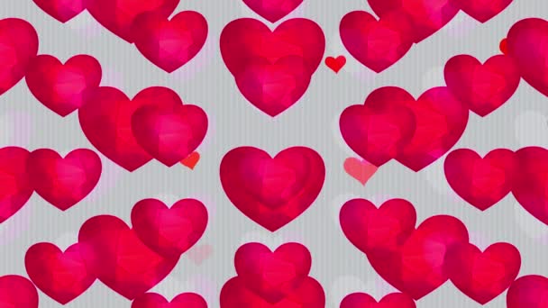 Ponořující Zoom efekt šablony Valentýna Červené Srdce uspořádány v pólu vícebarevné s akvarelem Vytváření 3D mnohoúhelníkové tvary podobné Diamanty jako dárek - Záběry, video