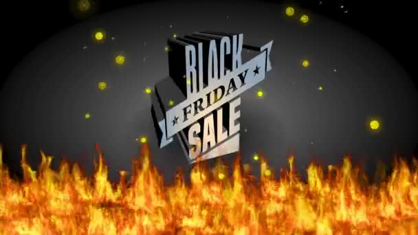 Spinning and Scale of December Shopping Sale with Big 3D Lettering With Steel Like Texture Getting Burned Above Hot Flames χρησιμοποιώντας εντυπωσιακή τυπογραφία - Πλάνα, βίντεο