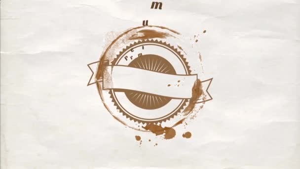 Slide And Scale Elements Composing Into Retro Caffeine Product Created In Circular Splash Left By An Overflowing Mug With Antique Typography - Footage, Video