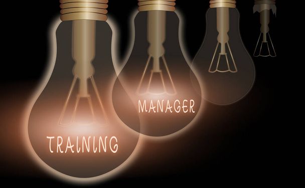 Word pisanie tekstu Training Manager. Koncepcja biznesowa umożliwiająca zdobywanie umiejętności niezbędnych do poprawy wysokich stanowisk. - Zdjęcie, obraz