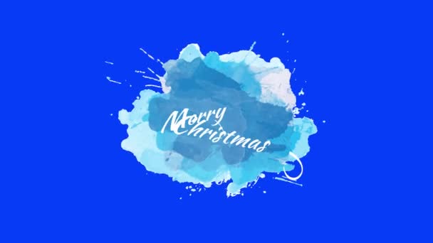 Rebotando elementos planos formando feliz mensaje de Navidad escrito con tipografía blanca clásica decorada con un árbol tradicional y estrellas sobre manchas de acuarela
 - Imágenes, Vídeo