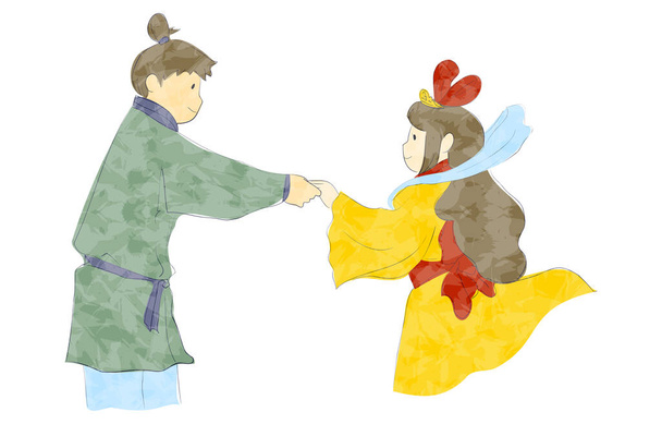 Illustratie van Tanabata Orihime en Hikoboshi - Vector, afbeelding