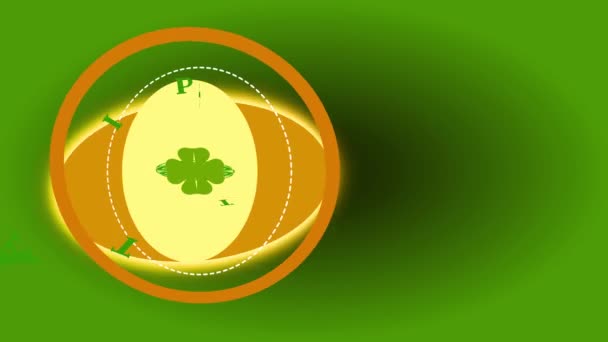 Spinning And Scale of St Patricks Day Irlandzki bankiet świąteczny Pokrycie Celtic 4 Sprout Clover On Round Graphic - Materiał filmowy, wideo