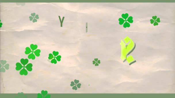Springende federnde Bewegungseffekt auf fröhliche St. Patricks Day Werbung mit viel Glück Green Shamrock und über ältere Papier Textur angewendet - Filmmaterial, Video