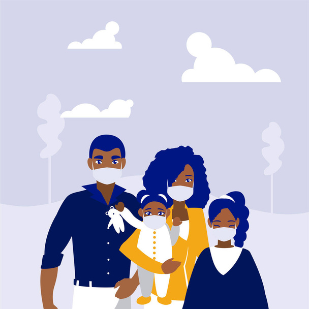 Family with masks at park vector design - Vector, Image