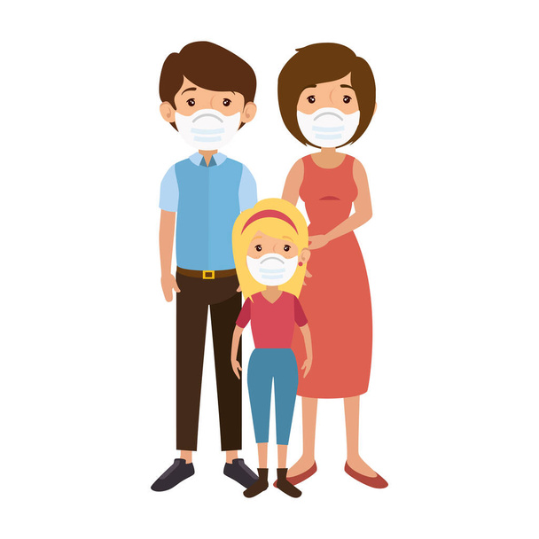 parents with daughter using face mask - Vector, Image