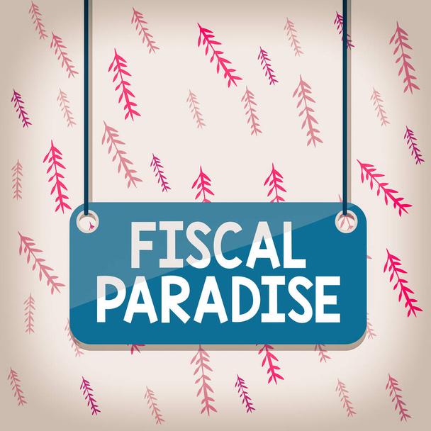 Handwriting text Fiscal Paradise. Concept meaning The waste of public money is a great concern topic Board color background plank attached string panel rectangle empty surface. - Photo, Image