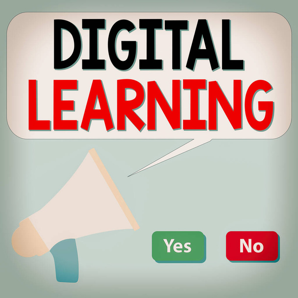 A digitális tanulást bemutató feljegyzés. Üzleti fotó bemutató kíséri technológia vagy oktatási gyakorlat Válogatás gomb zöld és piros beszédbuborék megafon. - Fotó, kép