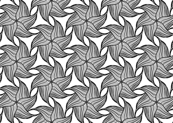 Naadloze patroon hand tekenen zwarte inkt, zwart-wit lijn kunst bloemen patronen die een gevoel van rotatie geven. Contour patroon bloem en natuur vorm. - Foto, afbeelding