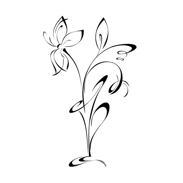 stylized vase with one flower in black lines on white background - Vetor, Imagem
