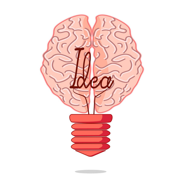 Лампочка и мозг на белом фоне символ творчества
 - Вектор,изображение