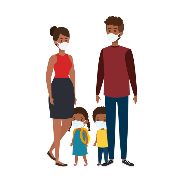 genitori con bambini afro con maschera facciale
 - Vettoriali, immagini