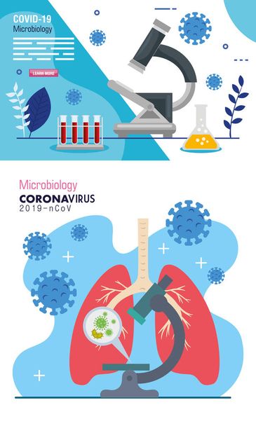 set póster de microbiología para covid 19 e iconos médicos
 - Vector, imagen