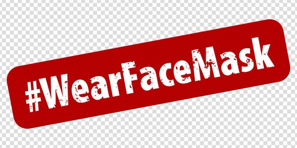 Hashtag Slijtage Face Mask regel rood vierkante rubberen zegel stempel op transparante achtergrond. Stempel Wear Face Mask rubber tekst in rechthoek. Preventie COVID-19. EPS 10 - Vector, afbeelding