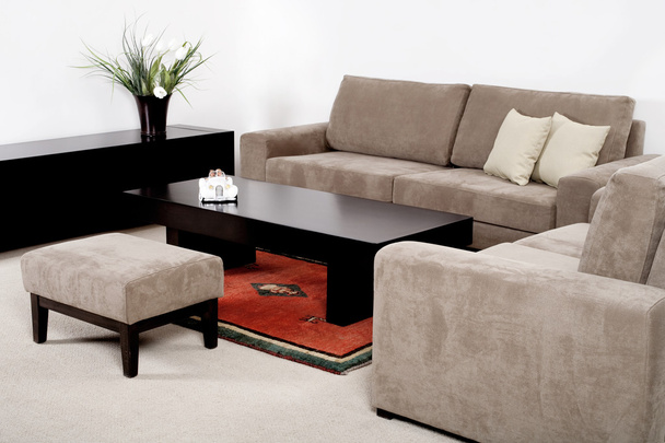 a modern bútorokkal berendezett nappali - Fotó, kép