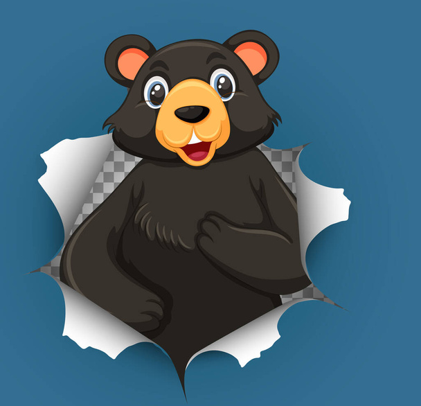 słodkie niedźwiedź grizzly wychodzi z pęknięty ściany ilustracja - Wektor, obraz