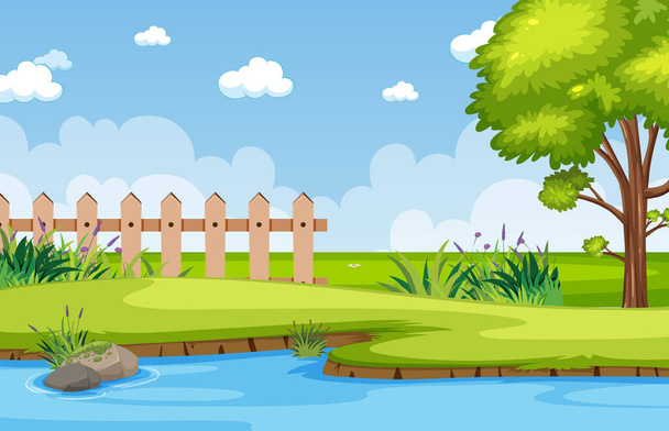Hintergrundszene mit Fluss im Park Illustration - Vektor, Bild