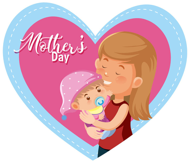 Template-Design für einen glücklichen Muttertag mit Mama und Baby-Illustration - Vektor, Bild